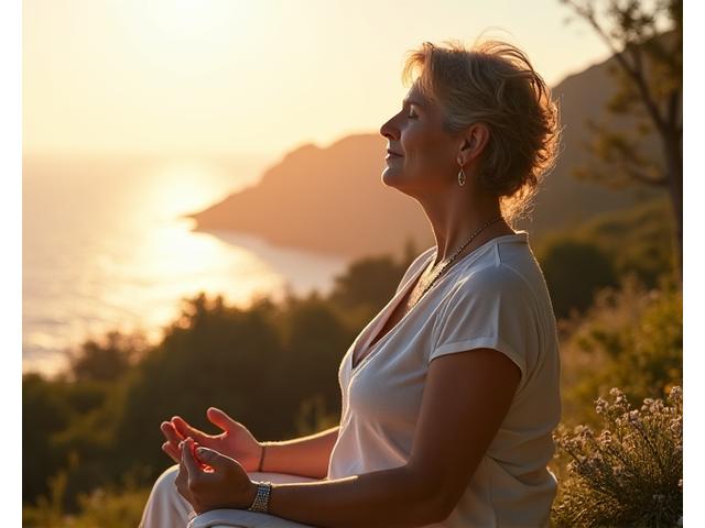 Mujer meditando en posición de loto con serenidad