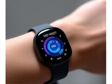 Smartwatch moderno en una muñeca, mostrando datos de sueño en pantalla.