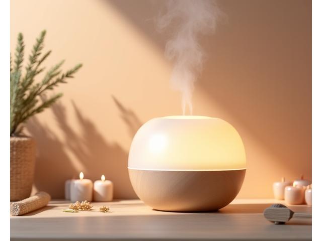 Difusor de aromaterapia de diseño moderno con un suave vapor saliendo.