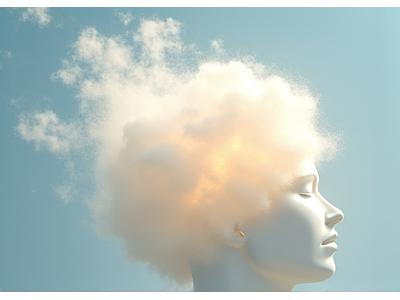 Ilustración de pensamientos representados como nubes pasando por la mente